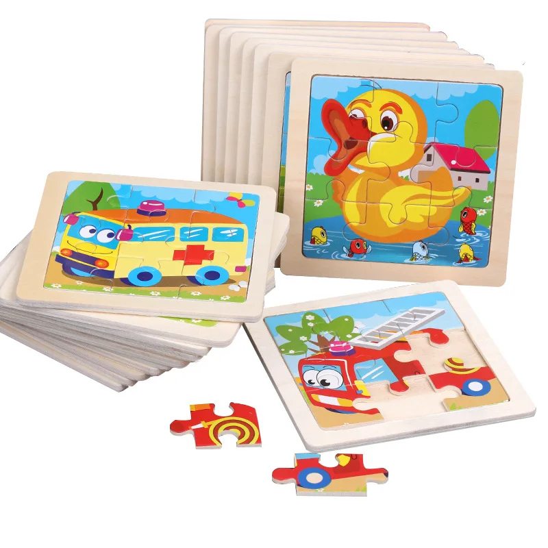 9 PCS Cartoon Wooden Jigsaw Puzzle Kids Hand-eye Coordination Game Intelligence  Early Educational Toys for Child