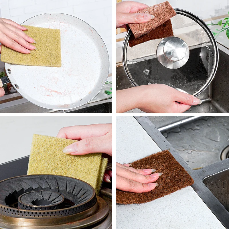 New Design Sisal Scouring Pad Sponge For Dishes Cleaning Deep Brown Polishing Rust Removal Kitchen Wash Pot Stove Cleaning Cloth
