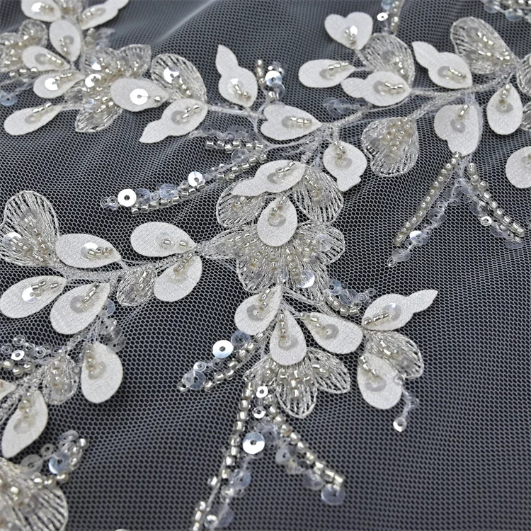 New arrival fashion sexy elegant luxury wedding lace beaded french lace fabric with sequins for wedding dress