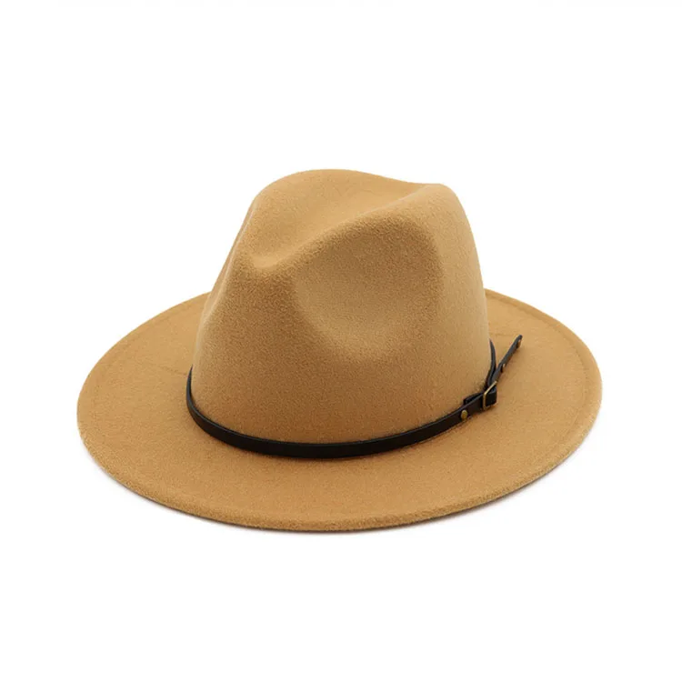 manufacture designer ladies premium wool felt cap women wide brim big fedora hat classical panama cap with leather belt