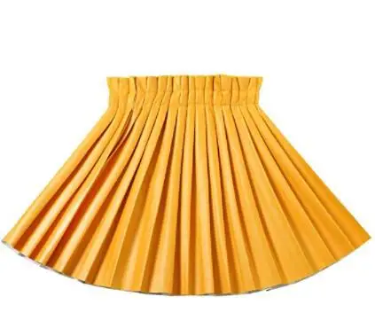 new girls leather skirt pu leather children waist pleated skirt
