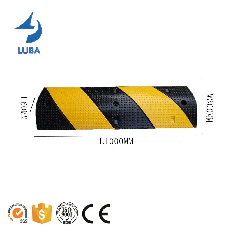 1000X300X60mm Good Quality Traffic Security Rubber Road Buffer Belt Driveway Humps Speed Bump