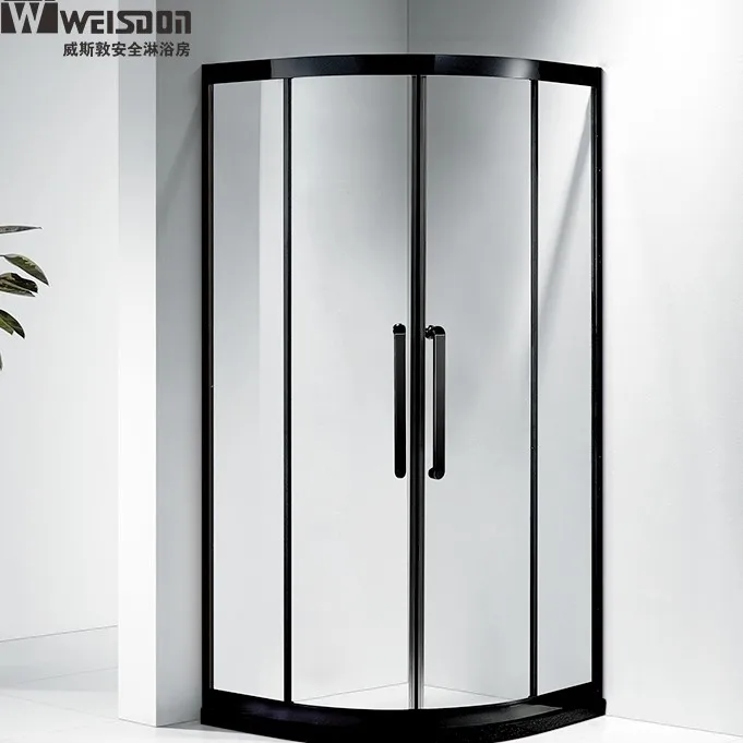 Black Frame Classic Design Round Curved Double Sliding Shower Room Shower Cabin