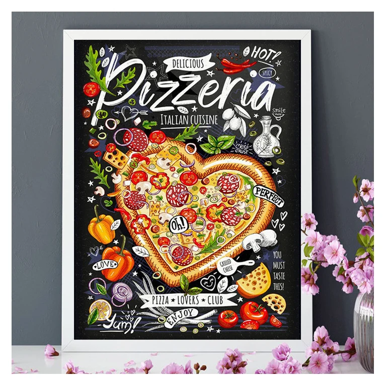 Full Drill 5D Diamond Painting Art Hamburger Pizza Food Text Birthday Gift Landscape Painting Kits Canvas Crafts Home Decoration