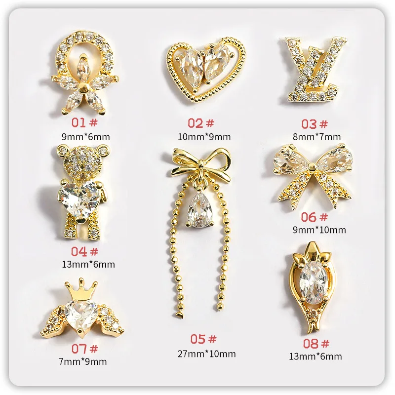 2022 new manicure zircon net red manicure bow ornament three-dimensional bear super flash rhinestone nail decoration