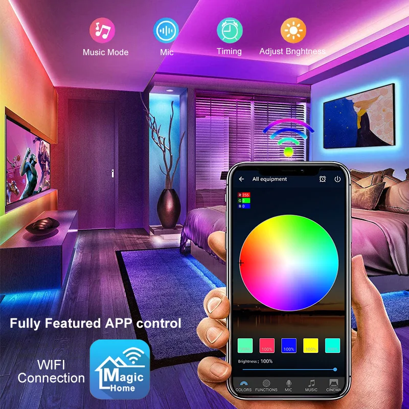 Amazon alexa Google Home wifi music app controller RGB waterproof led strip lights 5/10/15/20 meters tiras led wifi strip lights