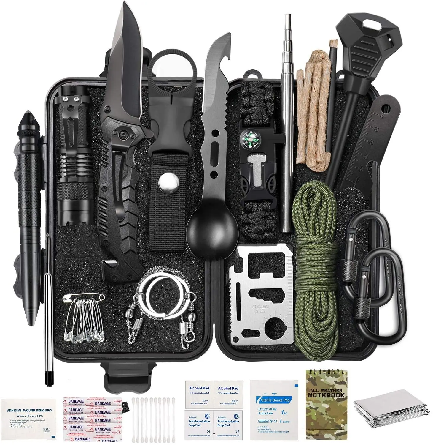 69 in 1 Emergency EDC Survival Gear Kit SOS Earthquake Aid Equipment for Hunting Fishing Camping & Hiking Safety & Survival Gear