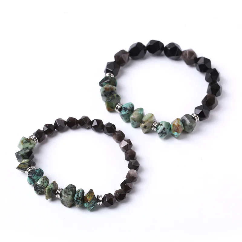 Wholesale African Pine Irregularly Faceted Obsidian Crystal Bangle Bracelet Women Heal Bangle Charms Bracelet