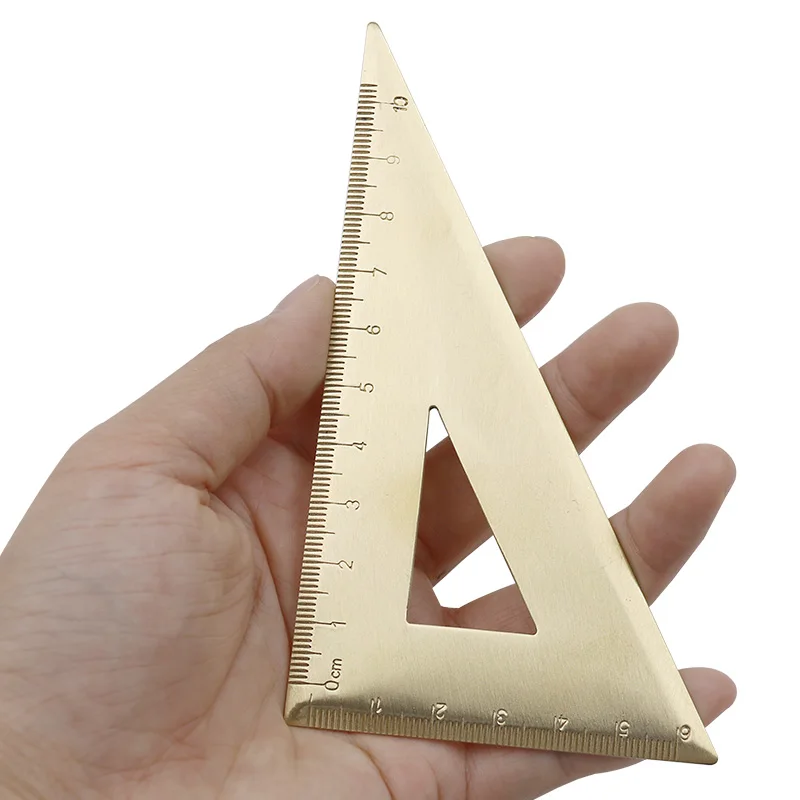 Mini Solid Brass Caliper Copper Vernier Scale Vintage Ruler Retro Triangle Ruler Protractor Pocket Portable Measurement Tool Set