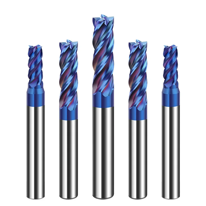 HRC65 High Hardness Solid Carbide End Mills With Blue Coated 4 Flute Flattened Endmill