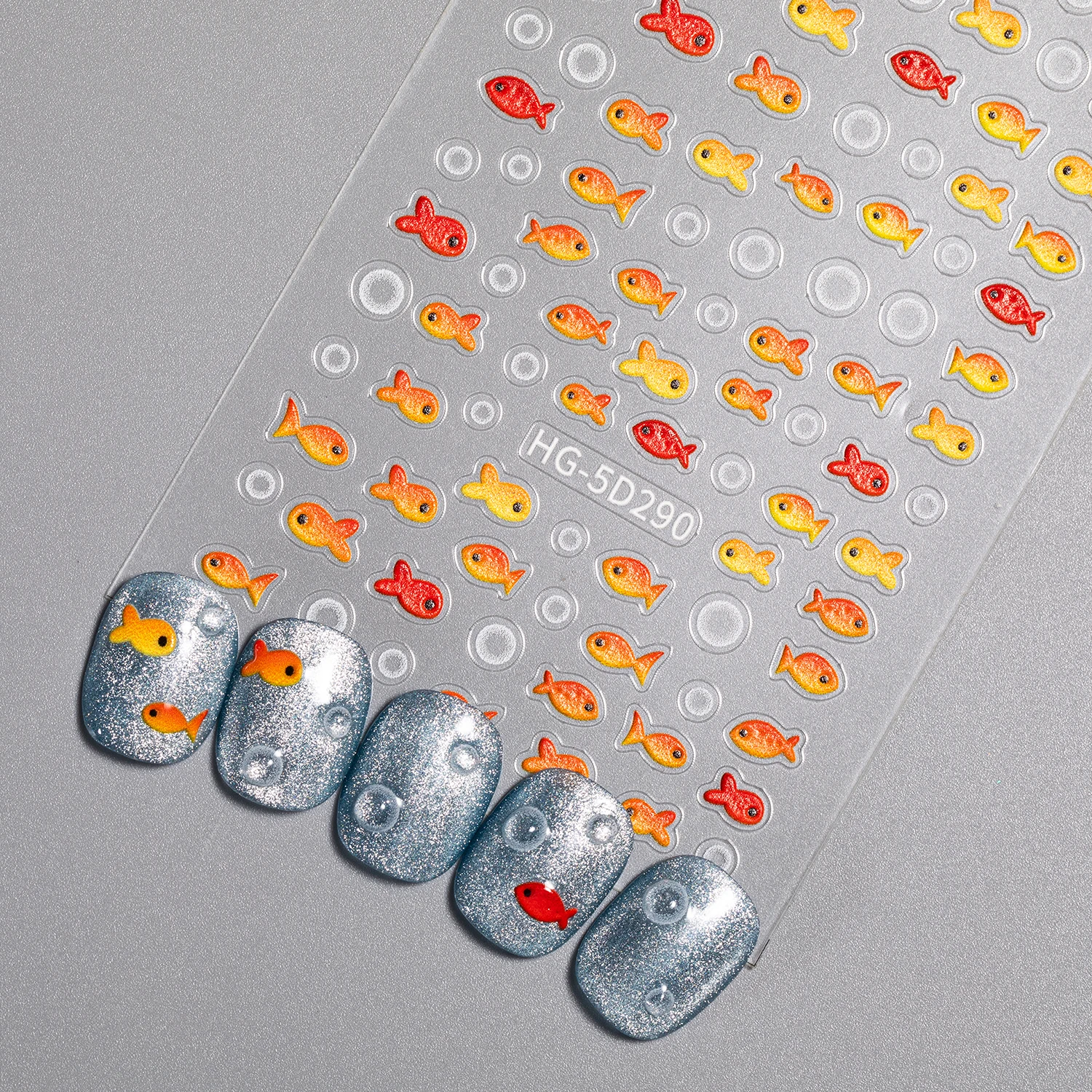 Dreamy Goldfish Color Nail Stickers 5D Smart Little Fish Colourful Mermaid Tail Nail Art Charm Decoration