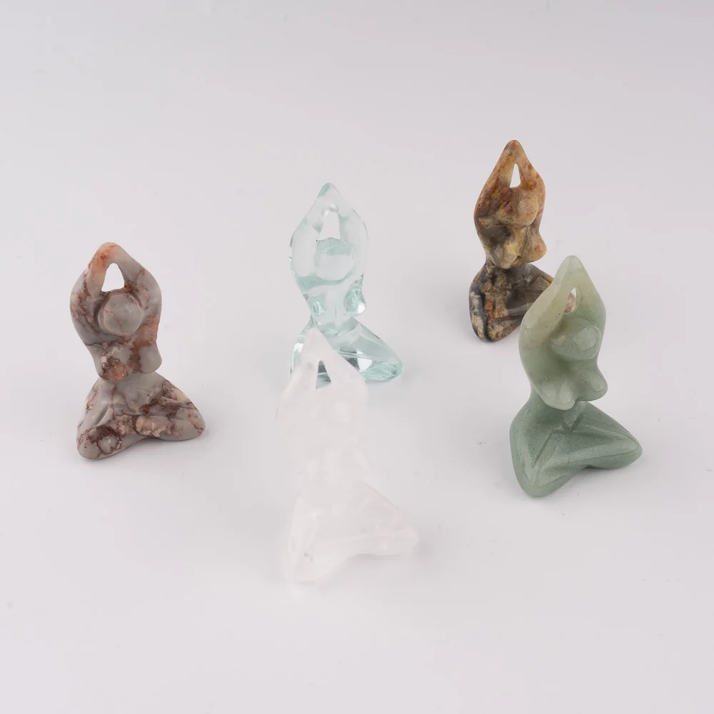 Muelson Natural Jade Female Model Statue Carved Art Crazy Laze Agate Yoga Girl Model Crystal Cute Home Decor & Gifts