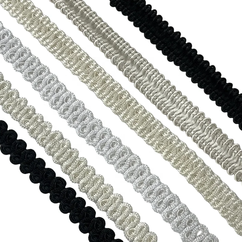 Low price 12mm 15mm polyester white black centipede braided tape gimp border gallon gotta indian pakistani thin lace trim
