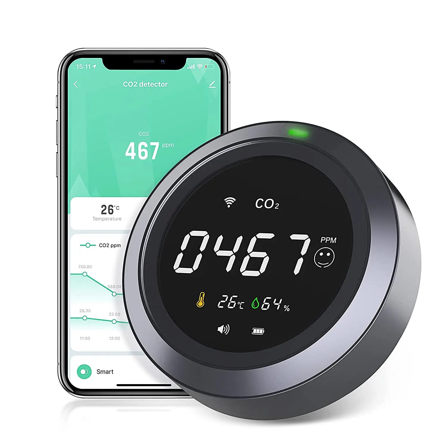 Смарт-PTH-8 цифровой датчик качества воздуха портативный роутер для Wi-Fi CO2 метр Работа с приложение Tuya