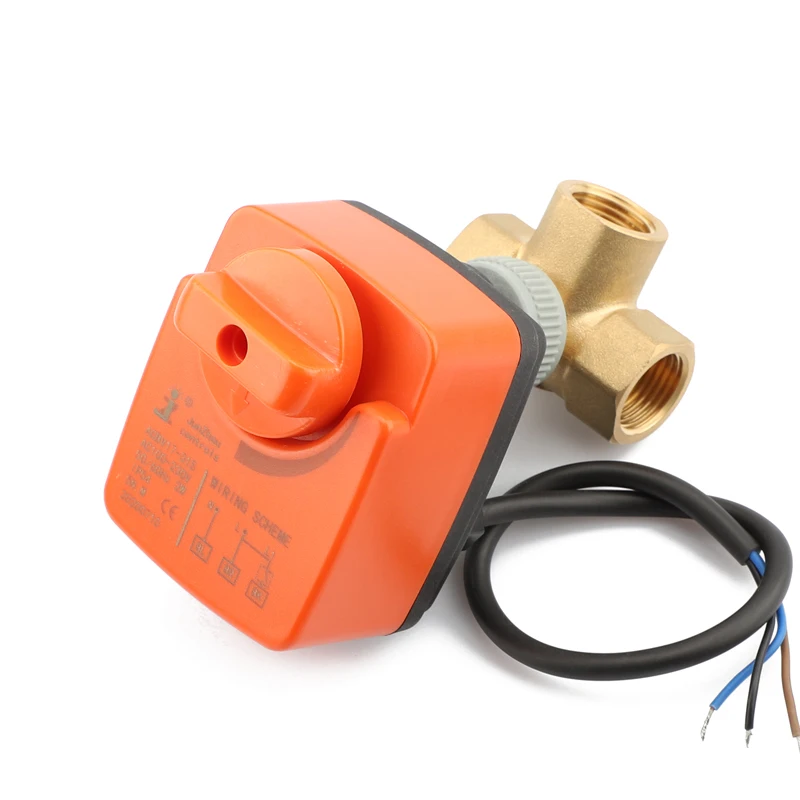 Manual Switch Electric Actuator AC110V/AC220V DN15 Three-Way Brass Ball Valve for Water Media ODM Supported