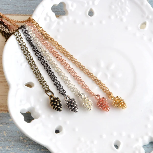 
 Модное золотое ожерелье-цепочка, ювелирные изделия, изящное, крошечное очарование, Женское Ожерелье-подвеска с изображением сосновой гайки и растений  