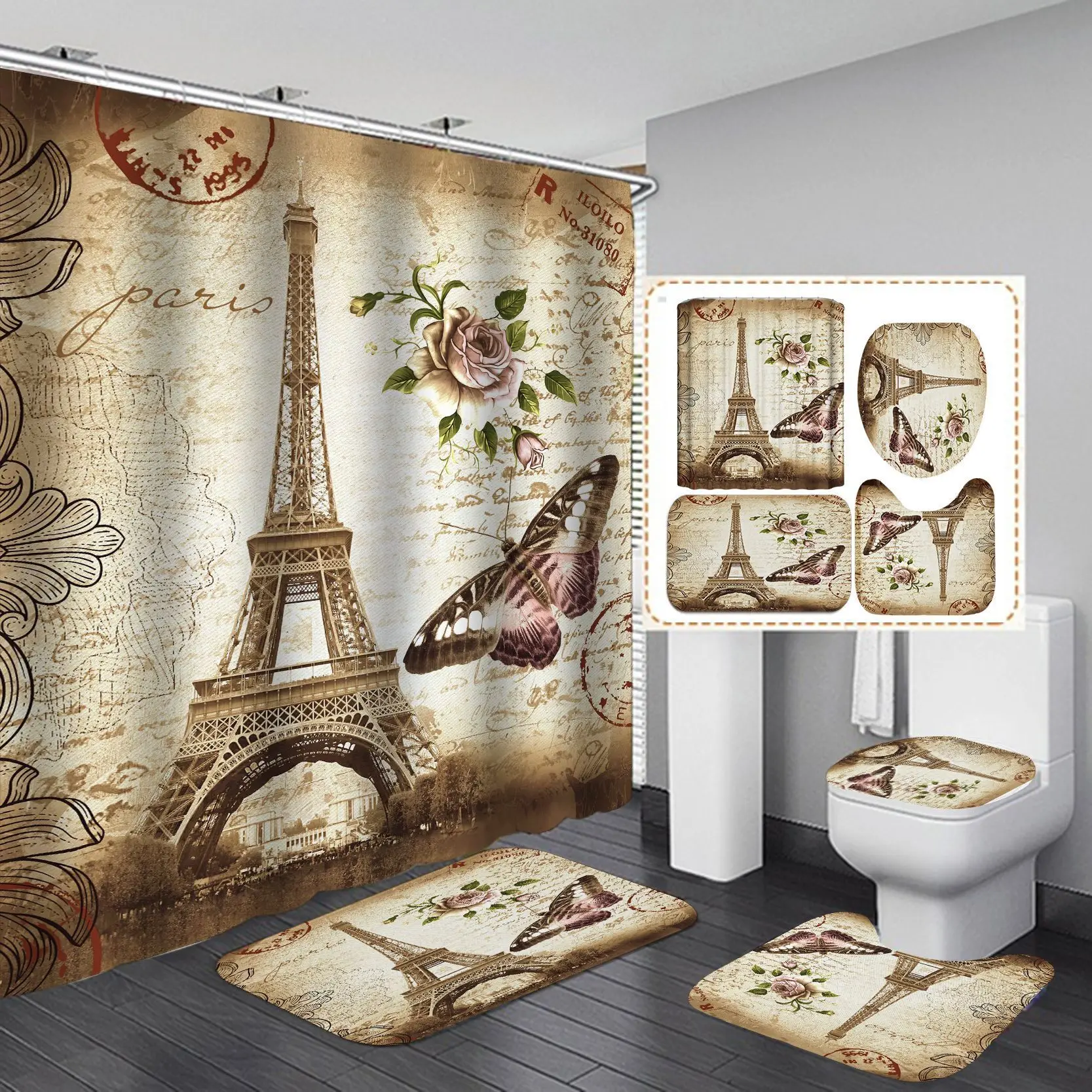 
Fashionable custom 3D printed shpwer curtain waterproof polyester fabric shower curtain sets 