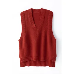 Бесшовный цельный Длинный жилет из чистого кашемира спереди и сзади, женский осенне-зимний Свободный жилет, жилет, вязаный пуловер