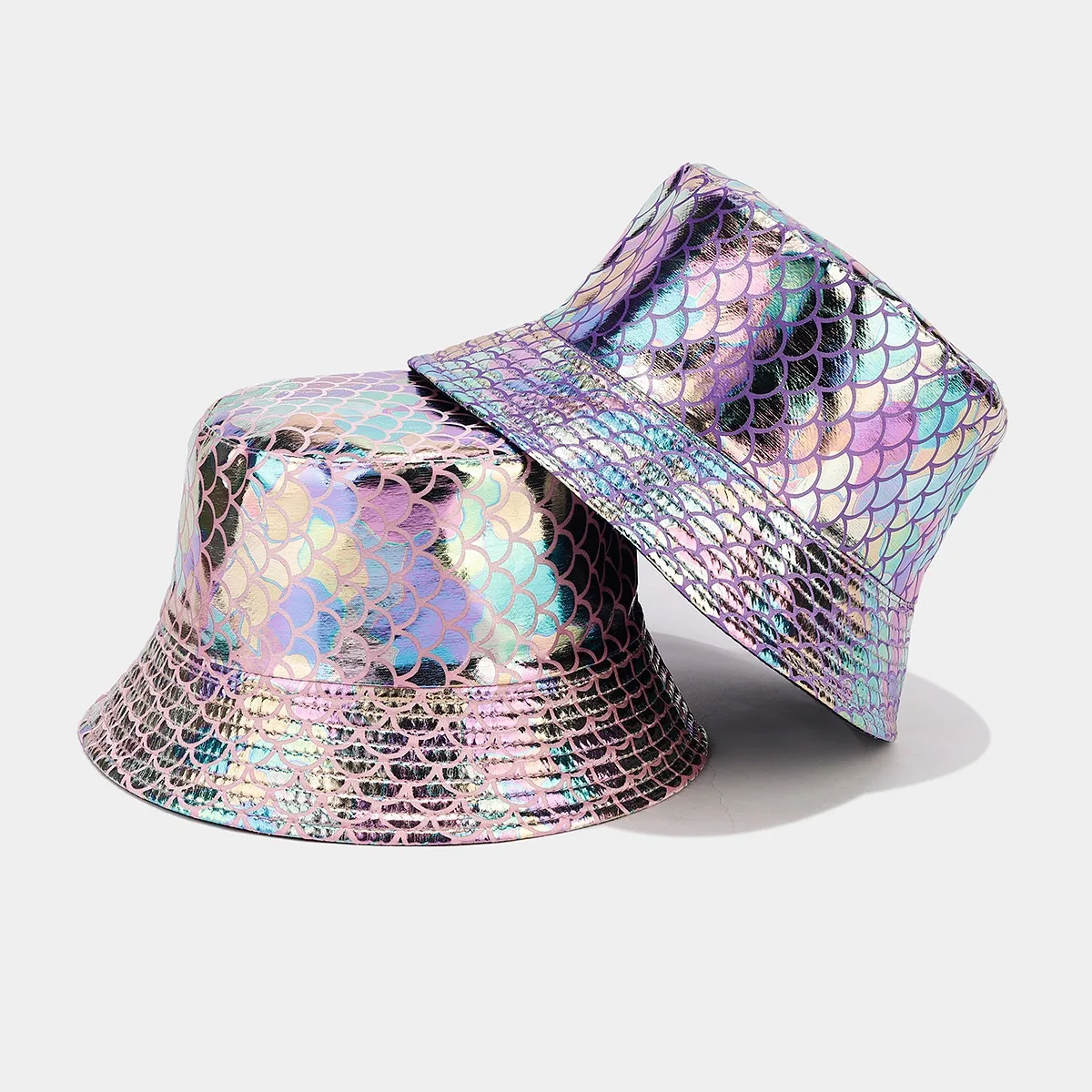 Wholesale Polyester Reversible Fisherman Bucket Hats  Mermaid Scale Wide Brim Caps Fashion Hats
