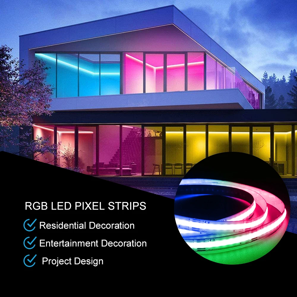 DC24V RGB COB LED Strip Light Magic Digital with Soft 672/m LED COB No Light Point for TV IP68 Rated WiFi Switch Mode