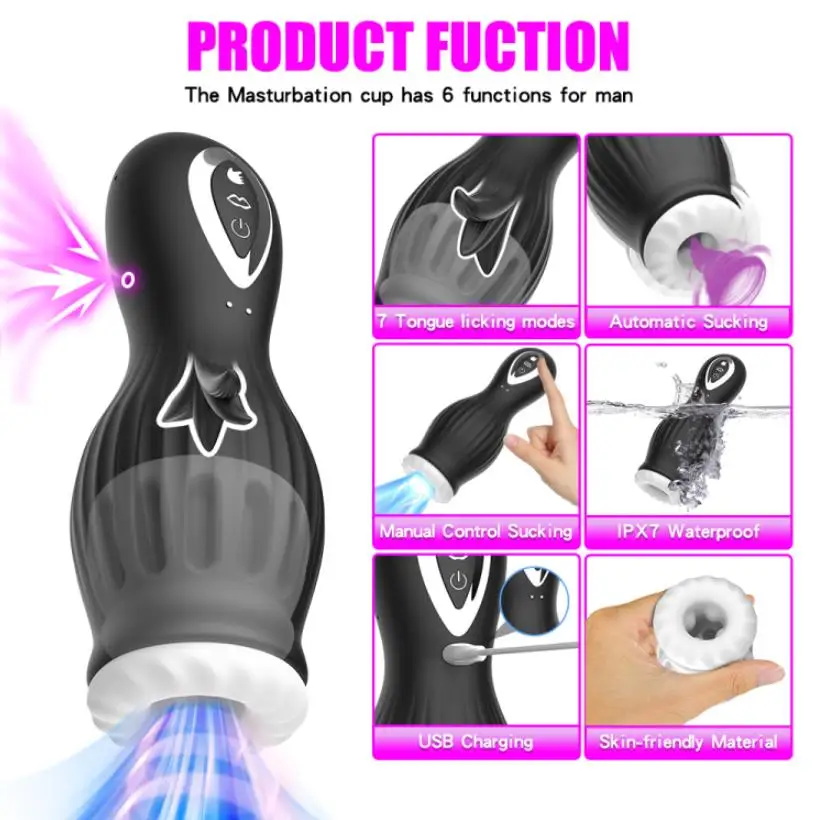 New Tongue Licking Masturbation cup Automatic sucking male masturbators funny vibrators adult toys electric sex toys for men%
