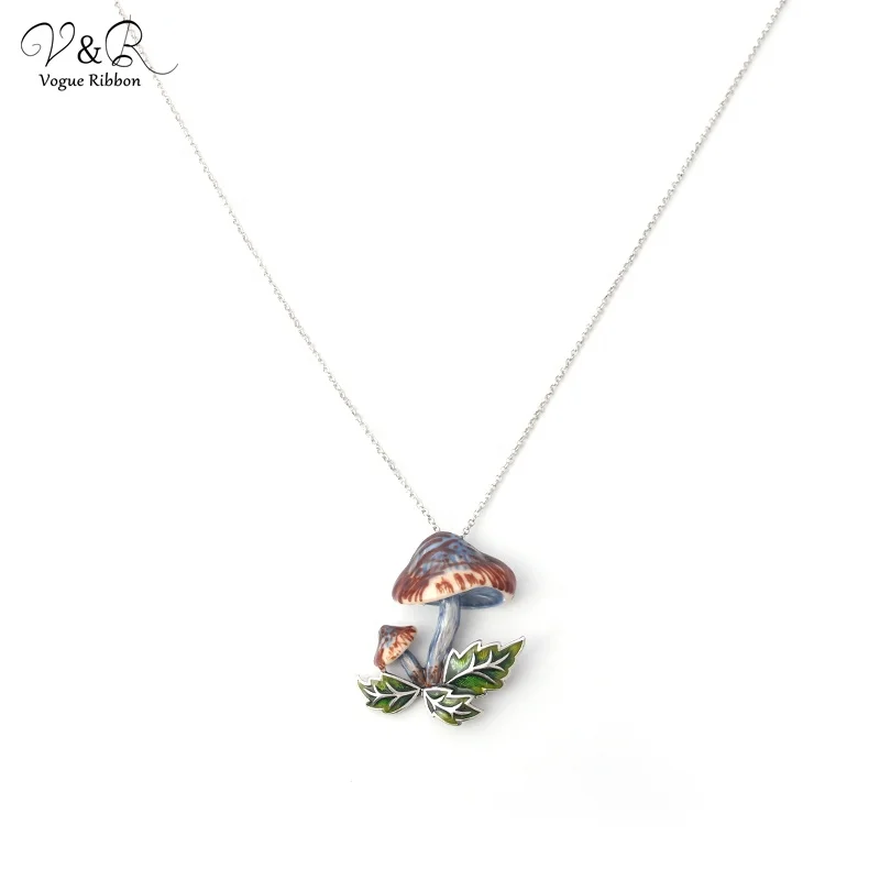 V&R Fashion Jewelry Vintage Cartoon Cute Mushroom Pendant Silver Necklaces For Women