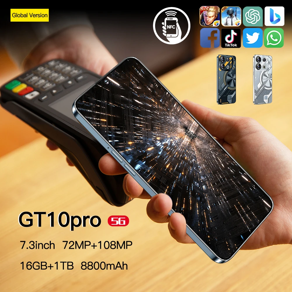 Новейший GT10 Pro 6 8-дюймовый смартфон на базе Android 128GB RAM ROM 4G LTE разблокированный мобильный телефон