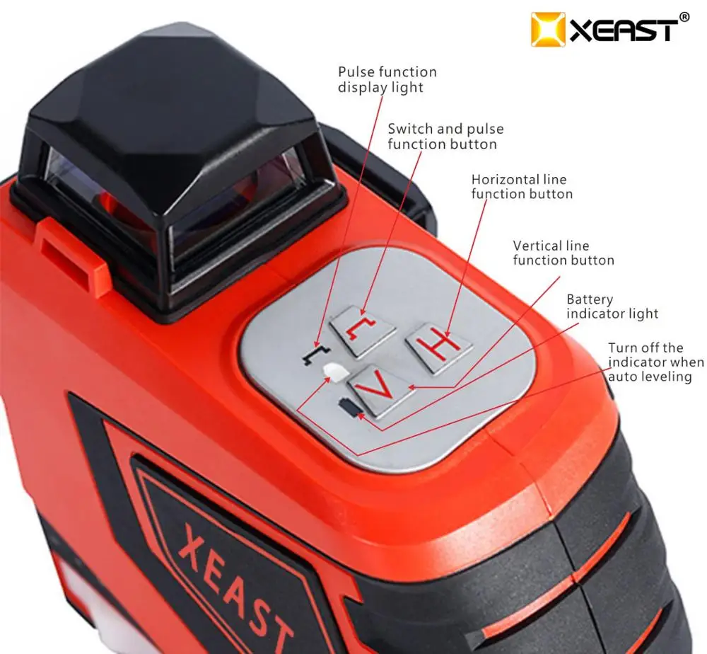 XEAS professional 3D 12Lines red Laser Levels Self-Leveling 360 Horizontal And Vertical Cross Green Laser Beam Line