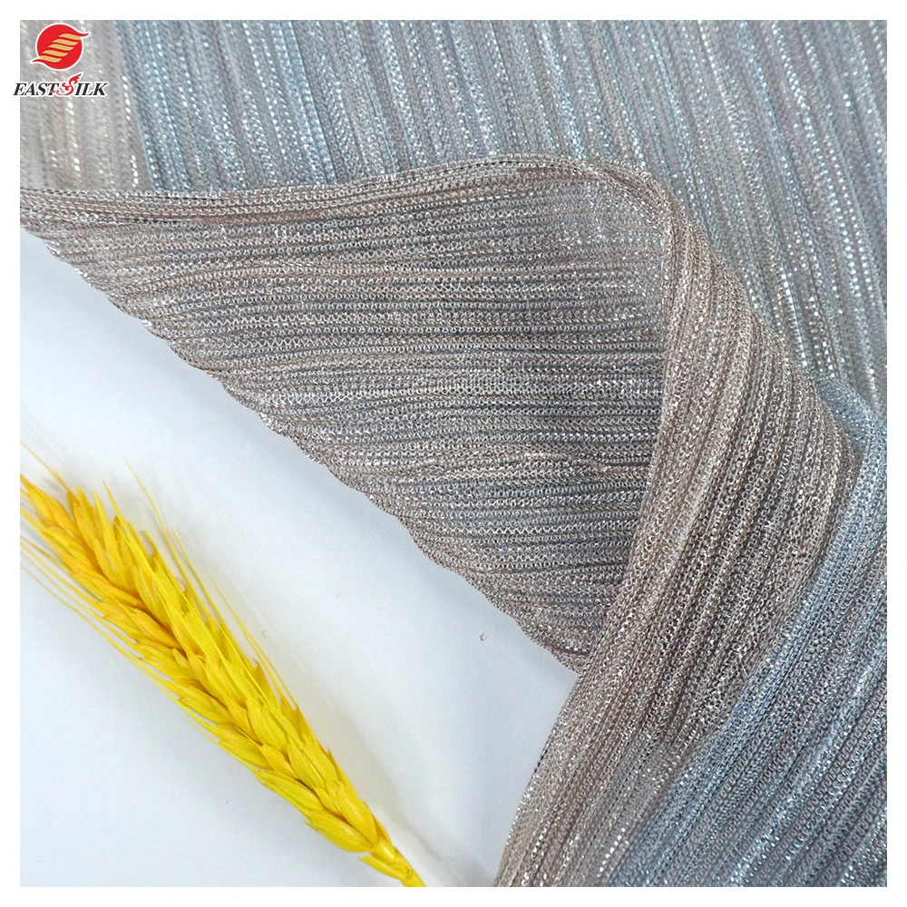 Good price comfortable pleated 100% polyester glitter crushed crinkled pleated fabrics for dresses