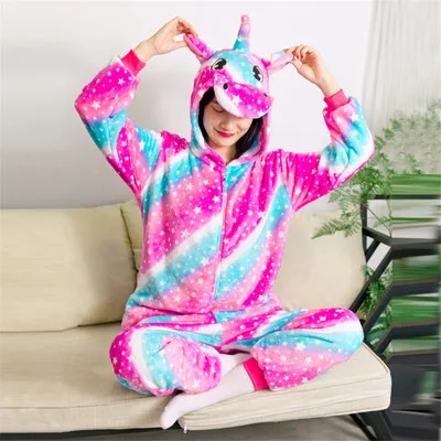 Fleece unicorn one-piece pajamas female adult cartoon animal Christmas Halloween cosplay costume
