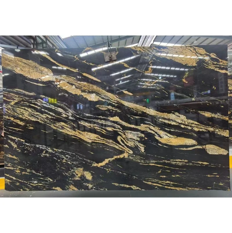 Золотая черная мраморная полированная плита Cosmic Gold для украшения стен и интерьера