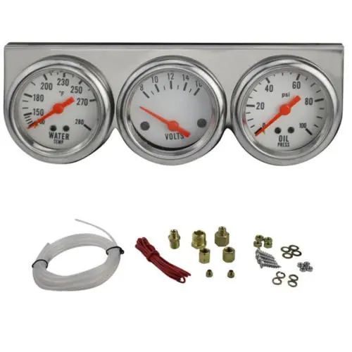50mm Chrome Oil Pressure Water Volt Triple 3 Gauge Set Kit Car Parts Dash Panel