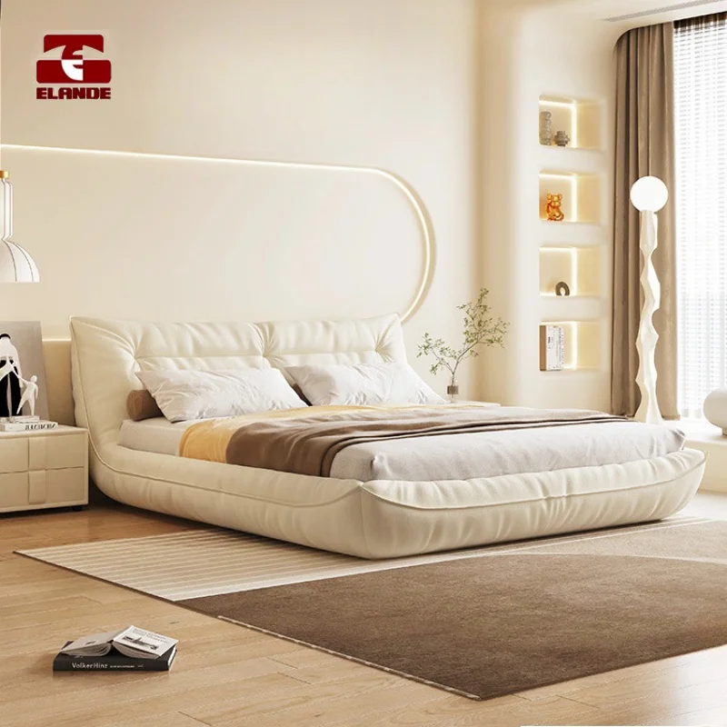 Lit Queen En Tissu Technologique Lit De Chambre a Coucher Simple Simple Tissu De Vent Cremeux Lit Roi Masculin Meubles De Chambr