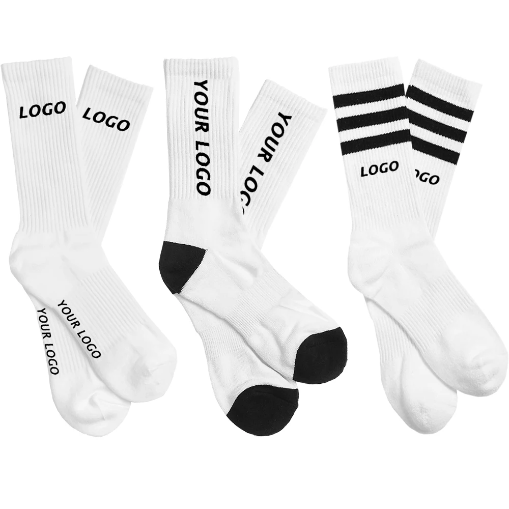 High Quality Custom Logo Athletic Men Crew Socks Cotton White Socks Custom White Athletic Logo Socks