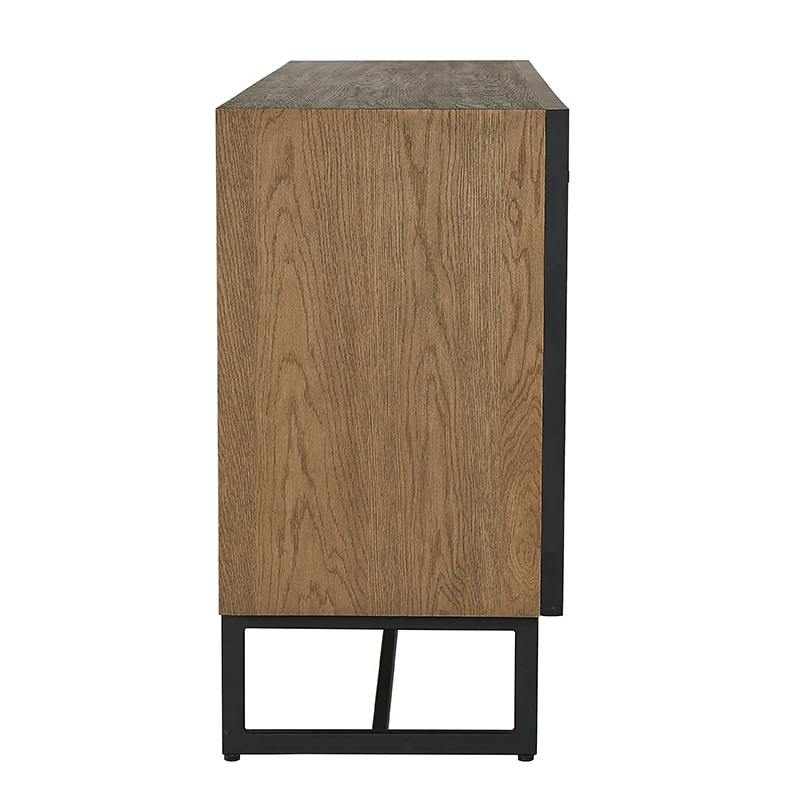 MRS WOODS Gold Metal Black Solid Reclaimed Oak Wood Sideboards And Buffets Cabinet