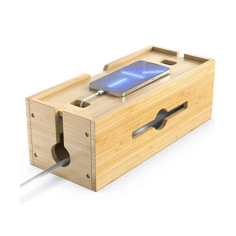 latest design convenience bamboo cable management box hand made cord organizer box