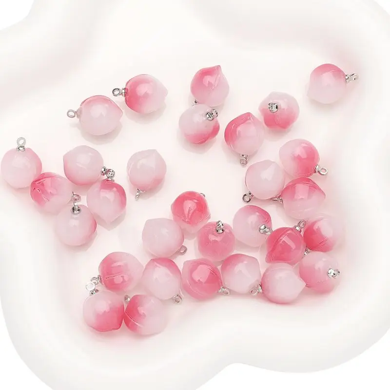 Kawaii Peach Shaped Crystal Glass Beads Pendant for Earring DIY Jewelry Making Fashionable Accessories