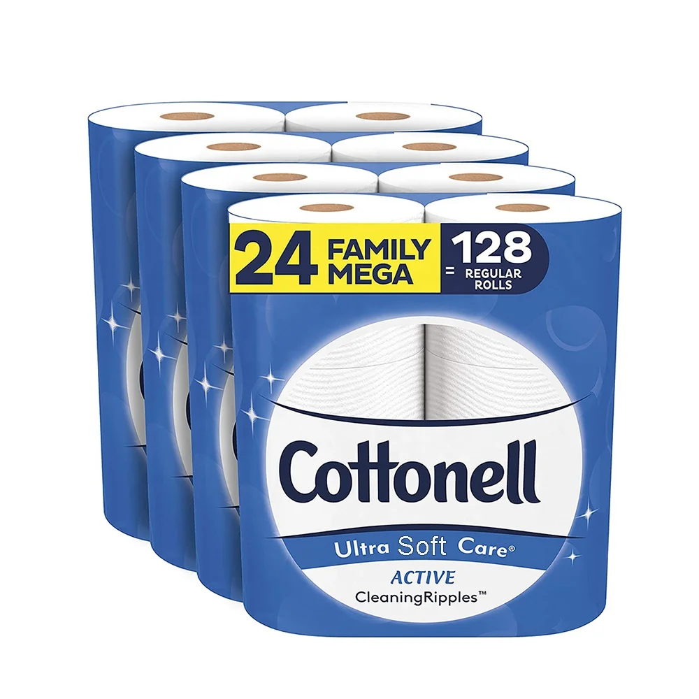 OEM Cheap price Printed wood pulp  recycled pulp 12 16 24 48 rolls packs mega packs toilet paper roll for home