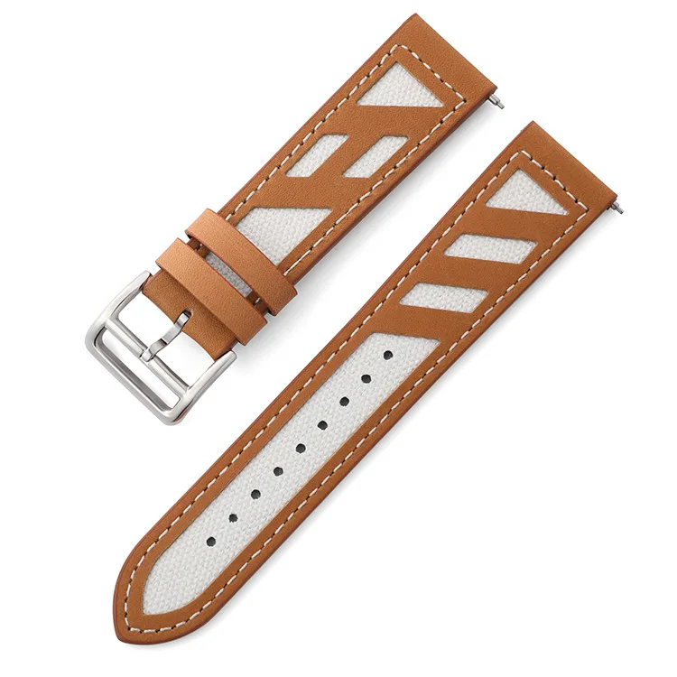 Adepoy S-L002 22mm Genuine Leather Patchwork Canvas Watch Strap For Samsung Gear S3/Gear 2/Galaxy Watch Band Universal Wristband