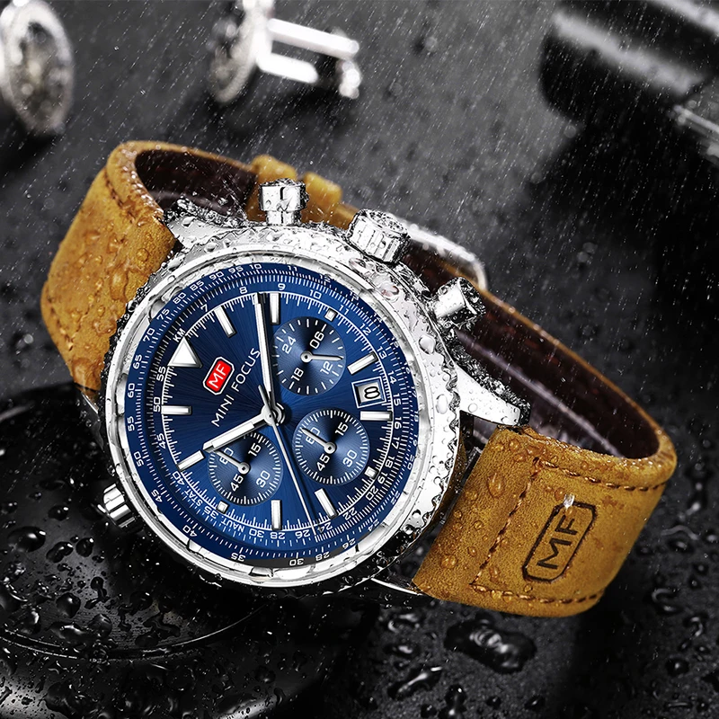 Guangzhou watch wholesale market Mini Focus 0463 reloj watch  leather strap men watch customize your own dial wristwatch