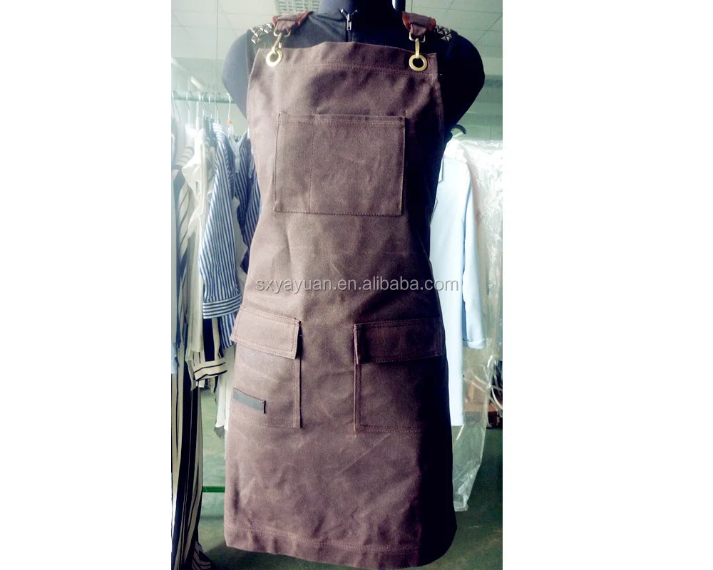 Brown oil wax canvas retro apron / waterproof oil apron