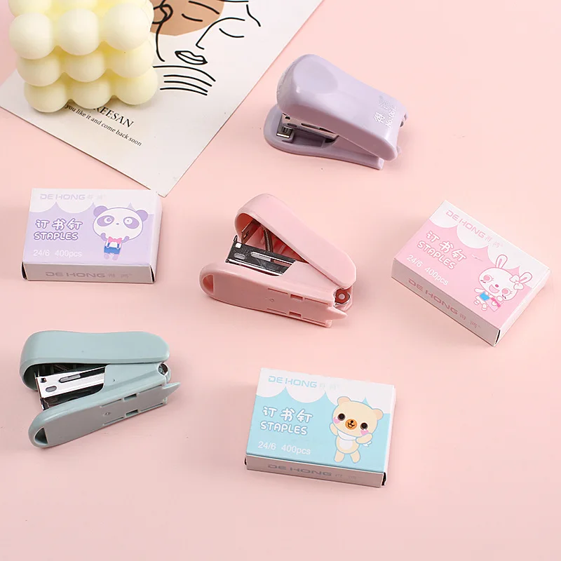 Bview Art Mini Stapler Set Cartoon Office School Supplies Stationery Paper Clip Binding Binder Book Sewer