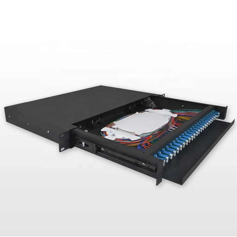 FTTH with SC/FC/ST/LC module adaptors 48 cores management tray ODF Rack Mount Splicing Termination fiber optical patch panel