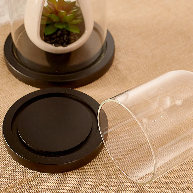 Preserved round glass dome with cork base dustproof transparent cover for immortal flower bell shaped candle