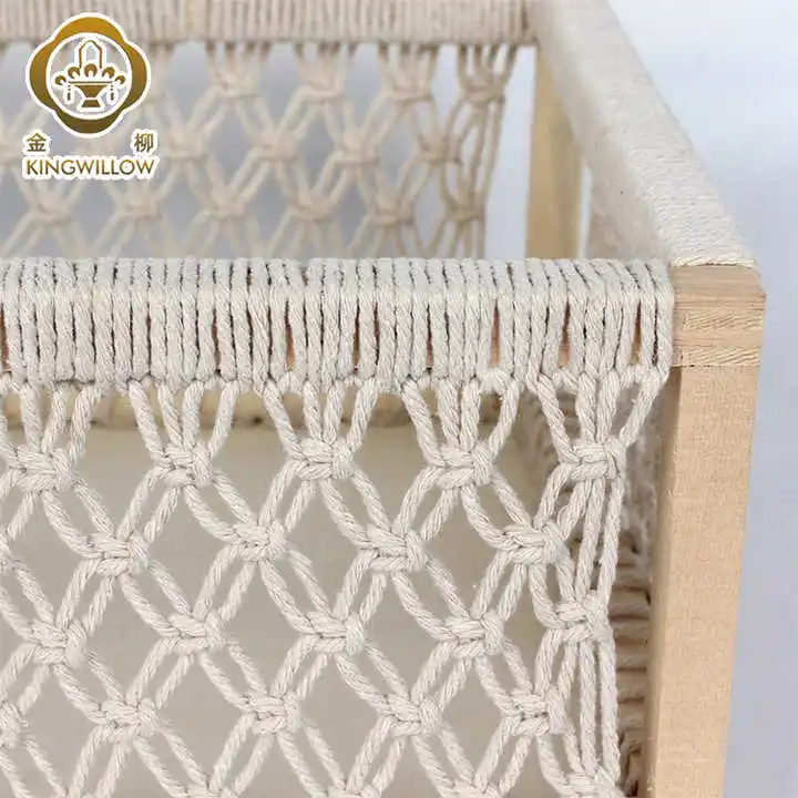 Factory  hot selling rectangular handmade wooden storage box wood sundries basket with cotton rope design customized  wholesale