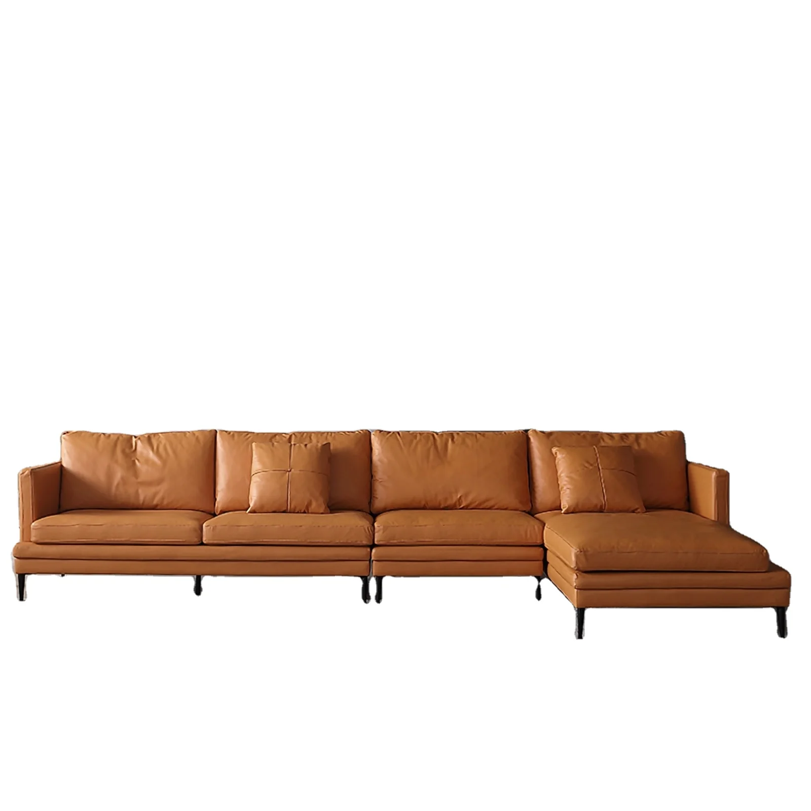 Диван из натуральной кожи с рамой из массива дерева для лобби отеля