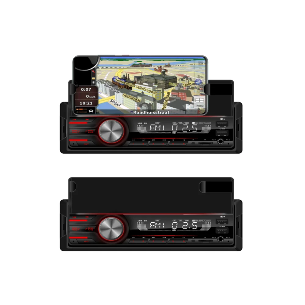 Car Cellphone holder radio audio mp3 player supported BT 12v car aux with Dual USB with mobile phone recharging