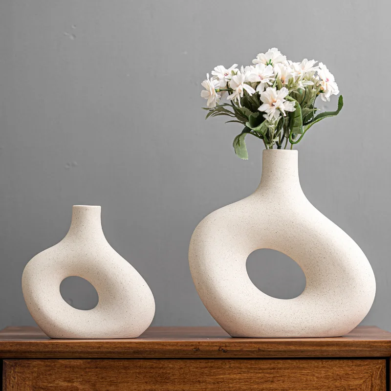 Modern Nordic Minimalism Ceramic & Porcelain Vases Circular Flower Ornaments for Home Decor