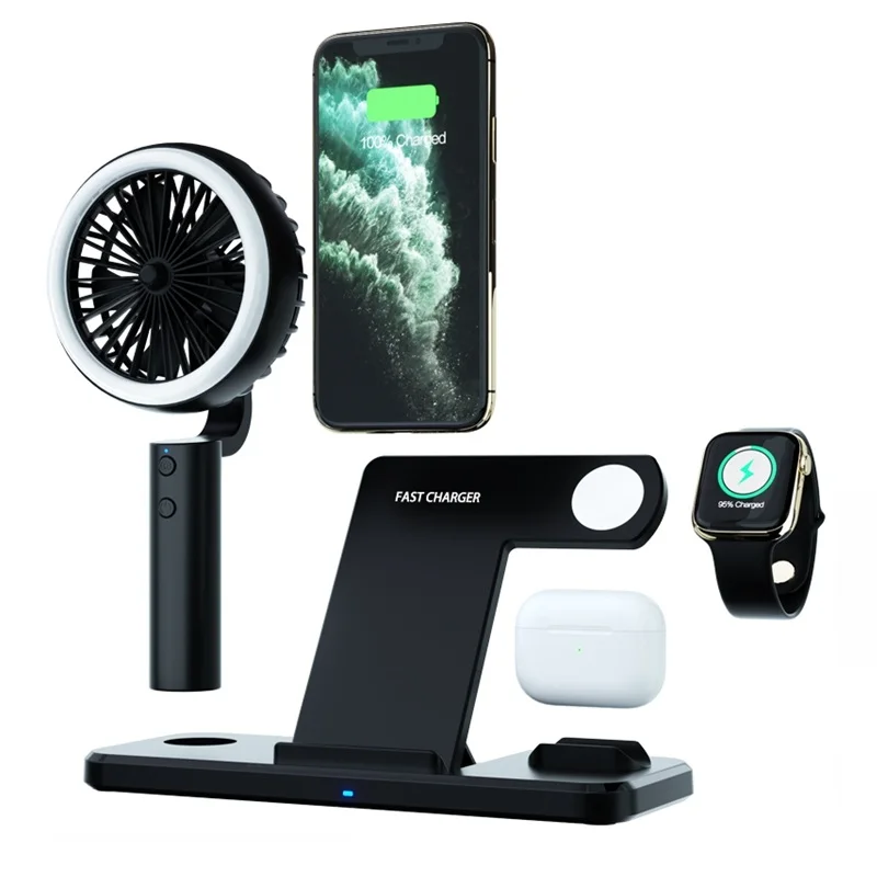 15W Wireless Phone Chargers with Cooling Fan Ring LED Light 2021 Wireless Charging Station For Apple Air pods for Watch