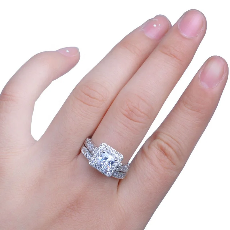 Wedding ring set fashion 10KT white square diamond ring set
